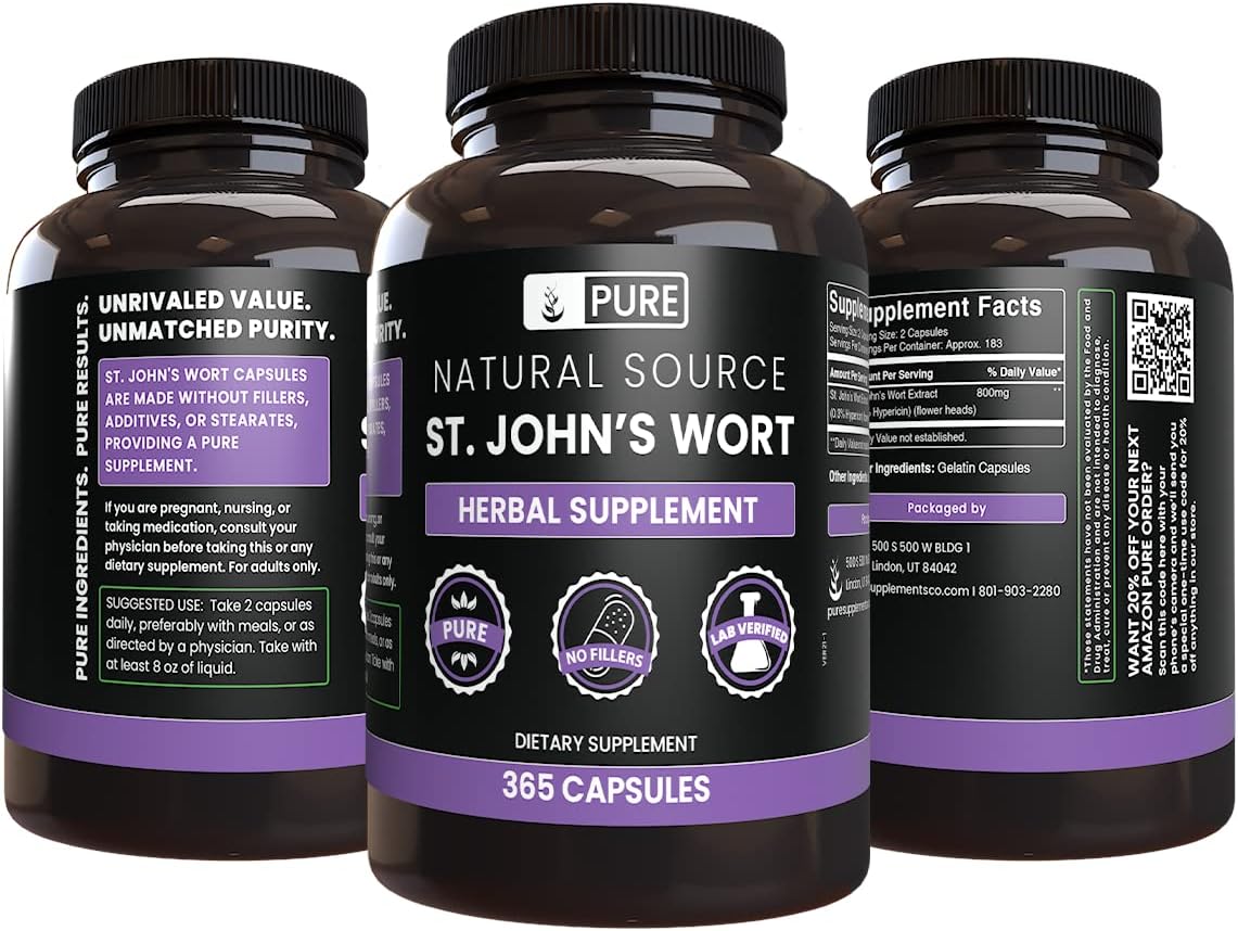 365 Capsules of Pure St. John's Wort with No Magnesium or Rice Fillers - Lab Verified