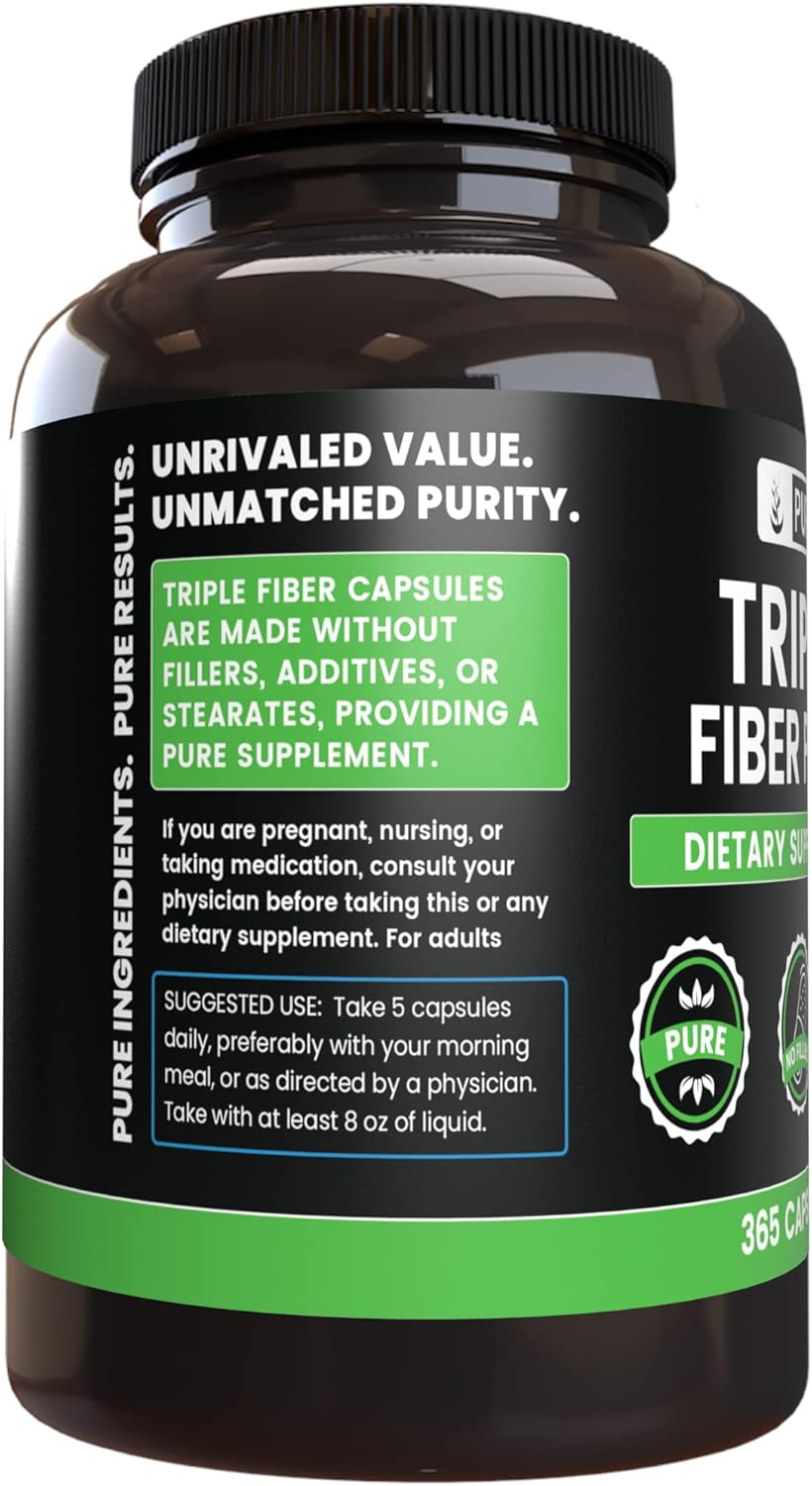 365 Capsules of Triple Fiber with Pure Original Ingredients - No Magnesium or Rice Fillers - Lab Verified