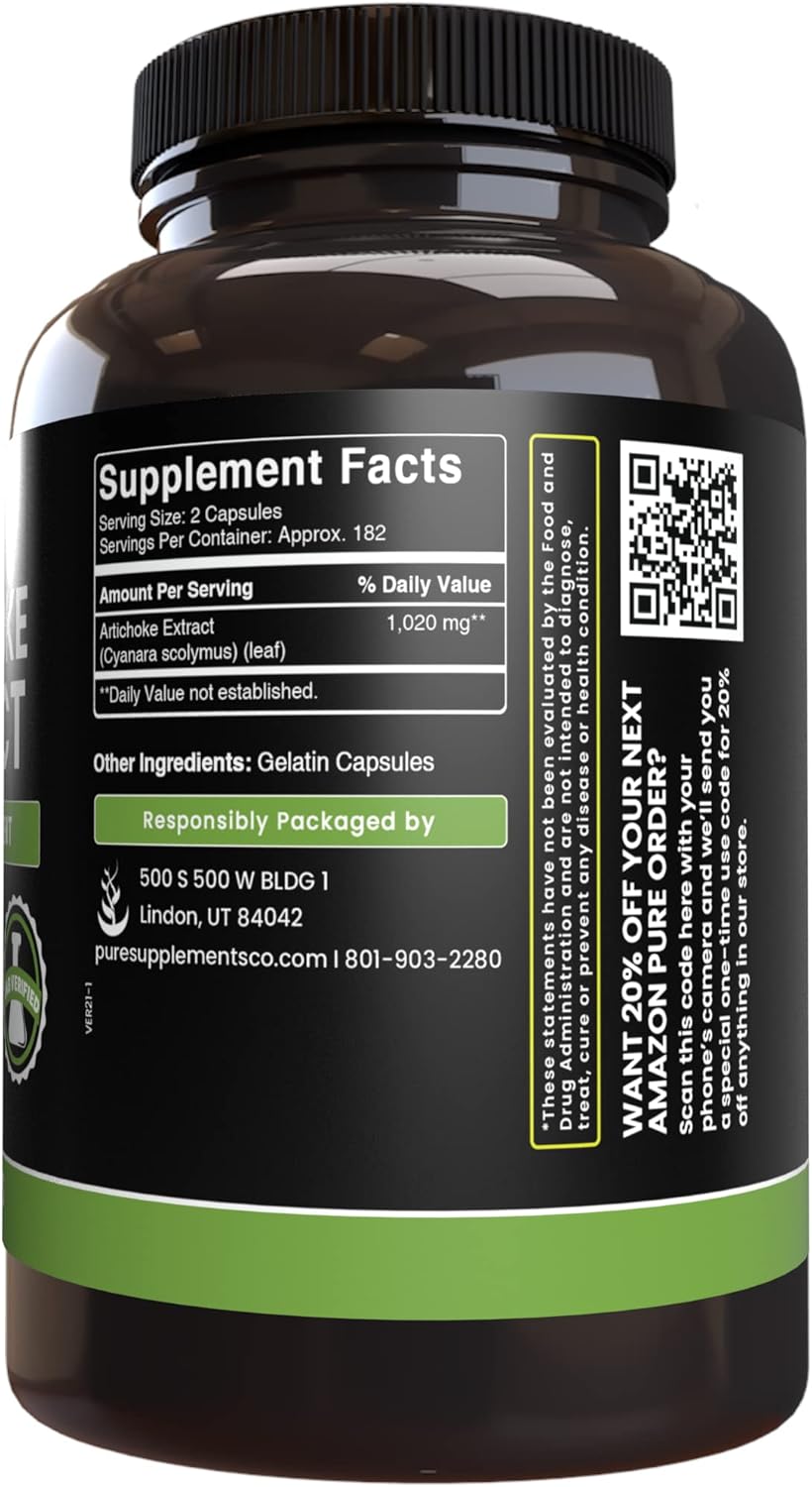 365 Capsules Pure Artichoke Extract with Original Ingredients, No Magnesium or Rice Fillers, Lab Verified