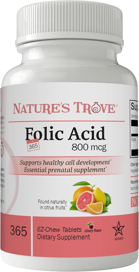 365 Cherry Flavored Folic Acid 800 mcg EZ Chew Tablets by Nature's Trove
