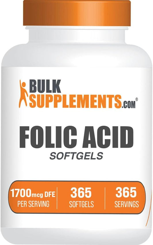 365 Count Folic Acid Softgels - 1700 mcg Vitamin B9 Supplement - Gluten Free Folate - 1 Softgel per Serving