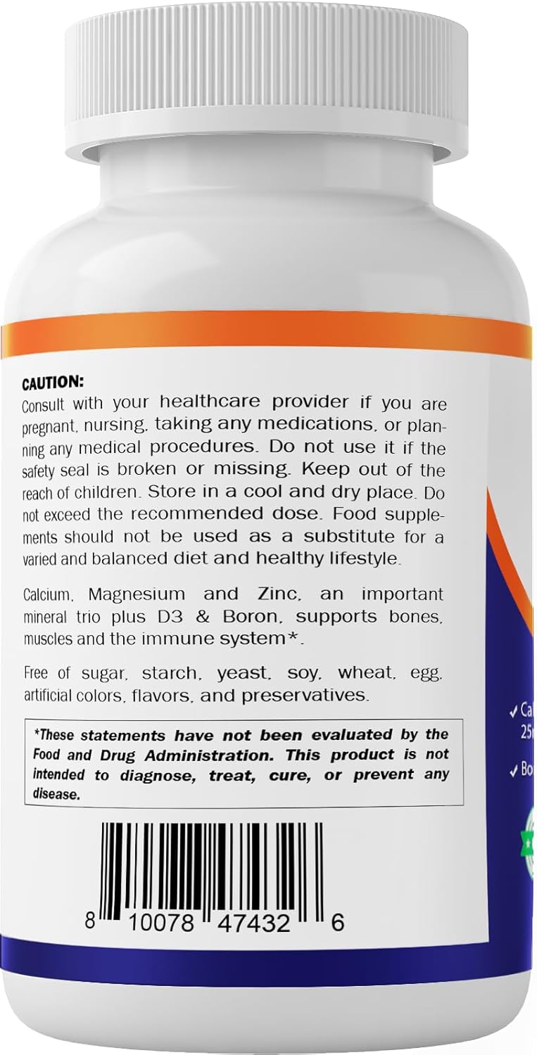 365 Count Vitamatic Calcium Magnesium Zinc D3 Boron Coated Tablets | Calcium 1200mg, Magnesium 420mg, Zinc 25mg, Vitamin D3 1000 IU, Boron 1mg | Non-GMO, Gluten Free | Made in USA