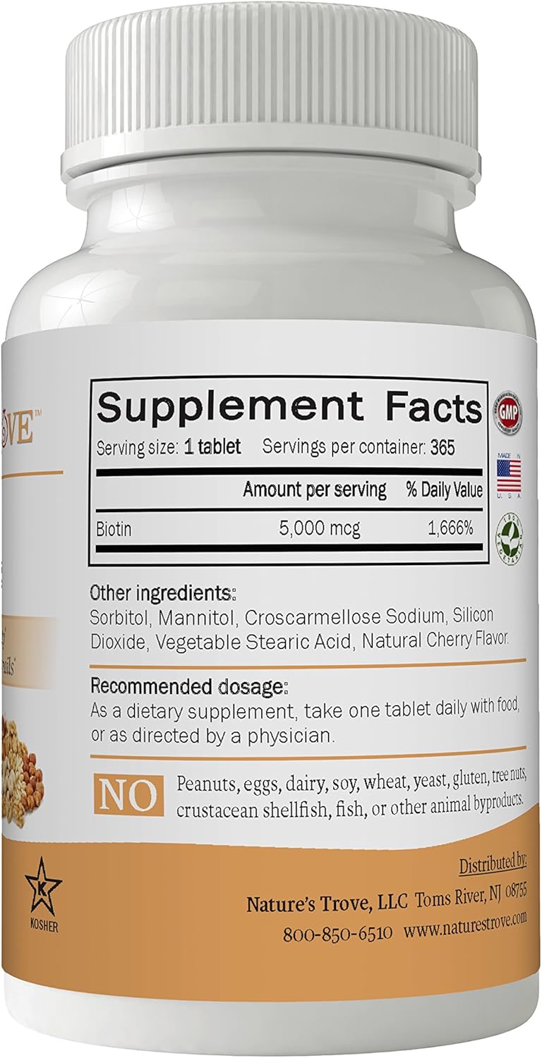 365 EZ Chew Tablets Cherry Flavor - Nature's Trove Biotin 5000 mcg Maximum Strength Supplement