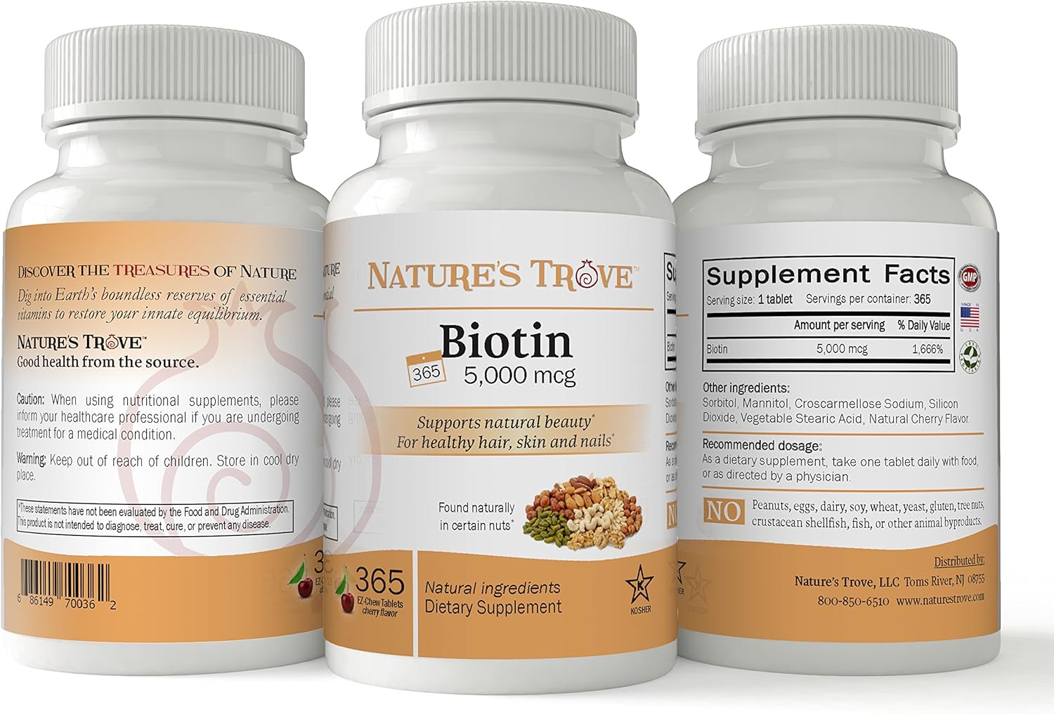 365 EZ Chew Tablets Cherry Flavor - Nature's Trove Biotin 5000 mcg Maximum Strength Supplement