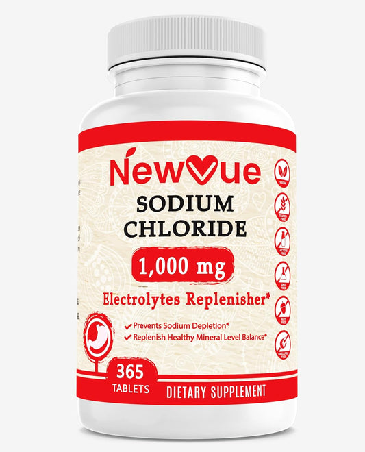 365 Newvue Sodium Chloride 1000mg Tablets - Non-GMO & Gluten Free Salt Tablets for Electrolyte Replacement and Hydration