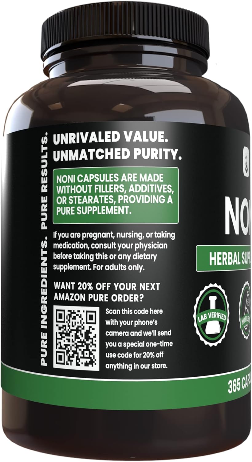 365 Pure Noni Capsules - No Magnesium or Rice Fillers, Lab Verified