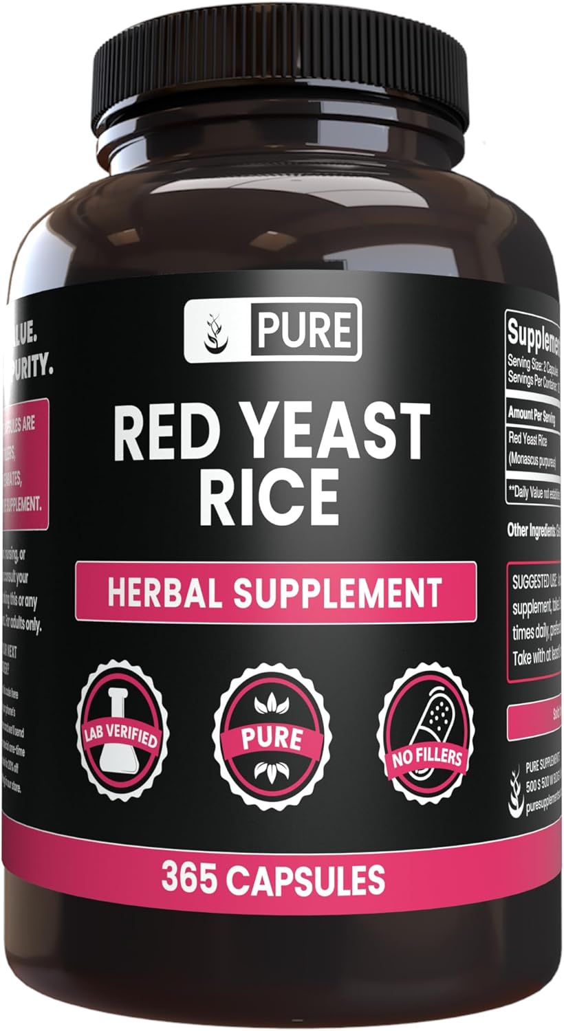 365 Pure Red Yeast Rice Capsules - Lab Verified, No Magnesium or Rice Fillers, Made with Original Ingredients