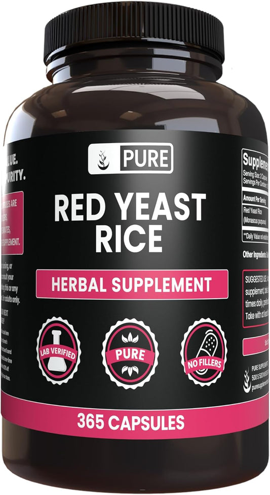 365 Pure Red Yeast Rice Capsules - Lab Verified, No Magnesium or Rice Fillers, Made with Original Ingredients