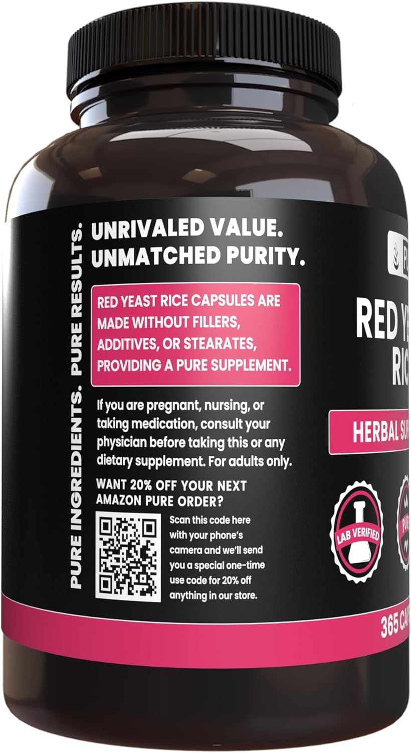 365 Pure Red Yeast Rice Capsules - Lab Verified, No Magnesium or Rice Fillers, Made with Original Ingredients