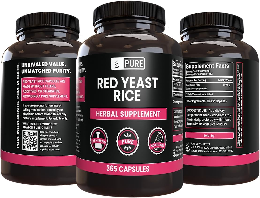 365 Pure Red Yeast Rice Capsules - Lab Verified, No Magnesium or Rice Fillers, Made with Original Ingredients