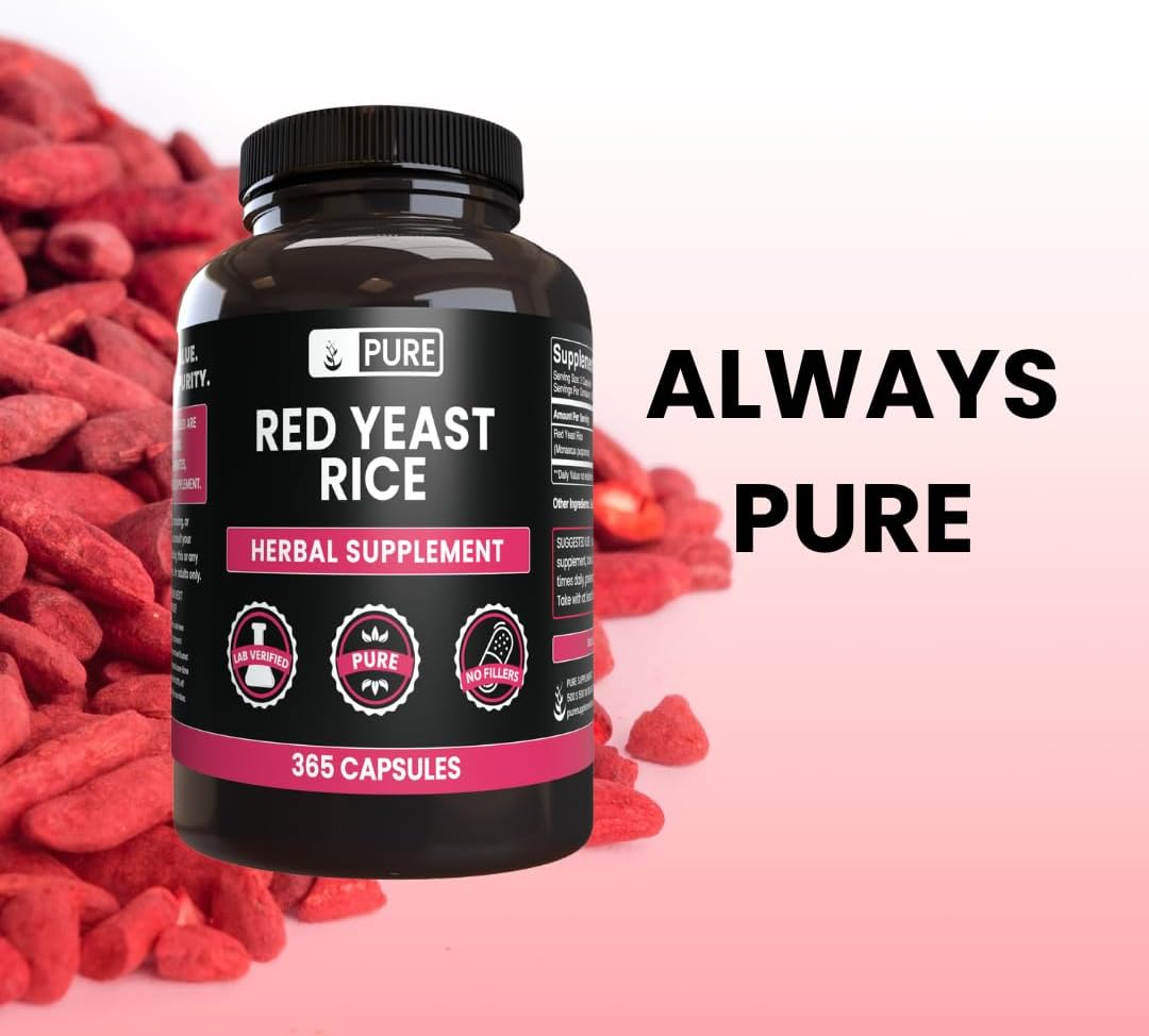 365 Pure Red Yeast Rice Capsules - Lab Verified, No Magnesium or Rice Fillers, Made with Original Ingredients