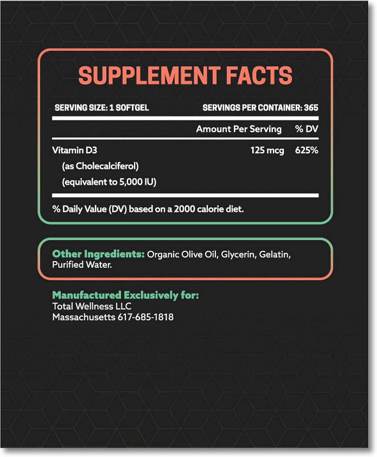 365 Softgels XR30 Vitamin D3 5000IU Cholecalciferol for Bone & Muscle Support - USA Made