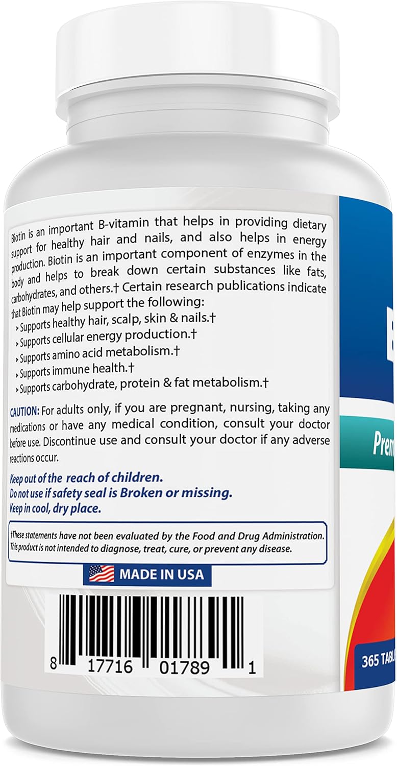 365 Tablets of Best Naturals Biotin 10,000 mcg (Vitamin B7) - Pack of 2