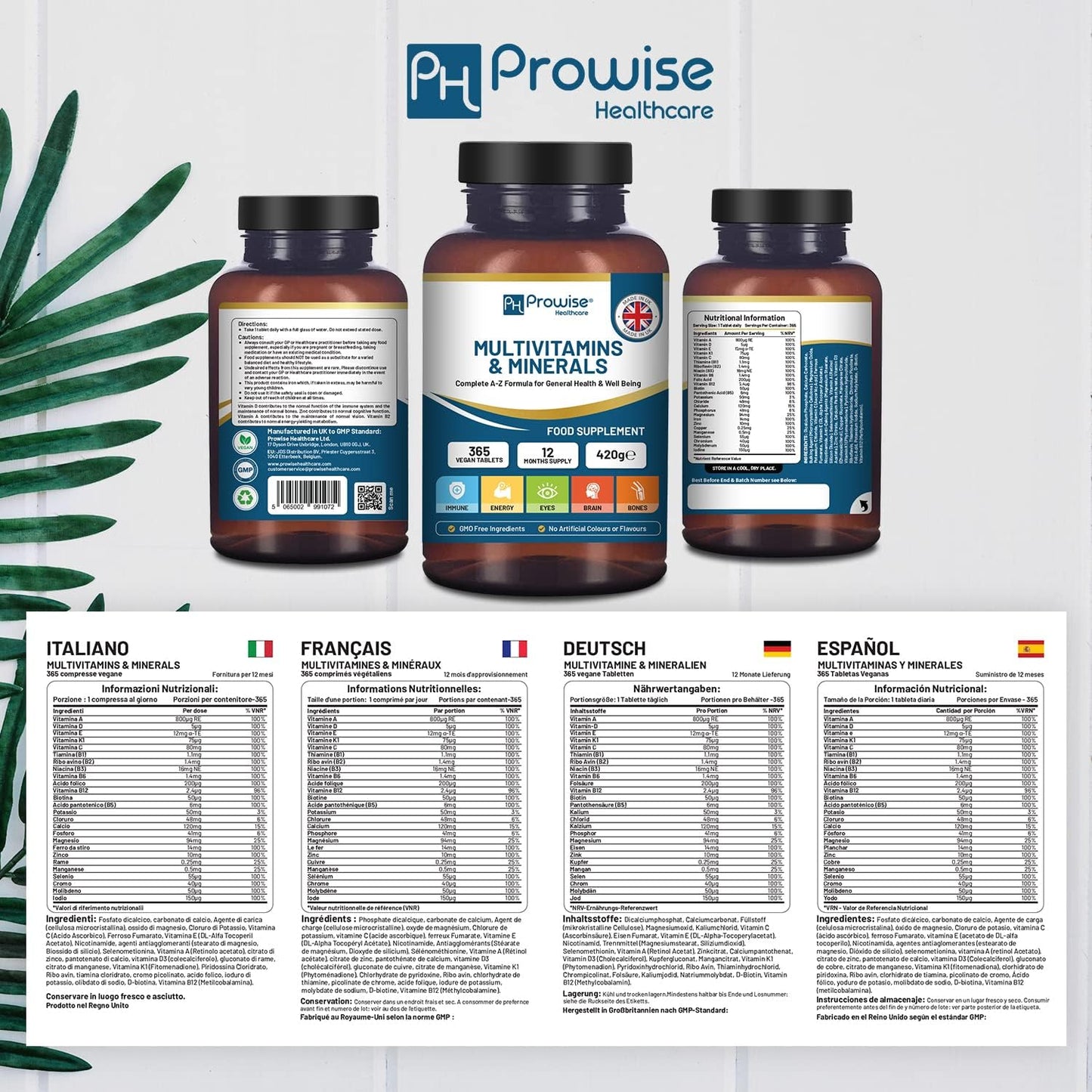 365 Vegan Multivitamin & Mineral Tablets | 1 Year Supply | 26 Essential Nutrients | Made in UK | Prowise Healthcare
