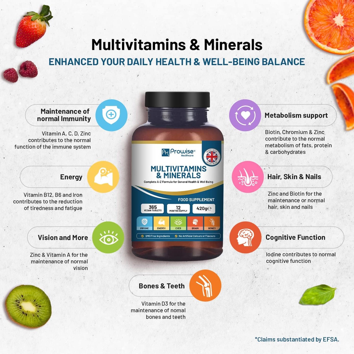 365 Vegan Multivitamin & Mineral Tablets | 1 Year Supply | 26 Essential Nutrients | Made in UK | Prowise Healthcare