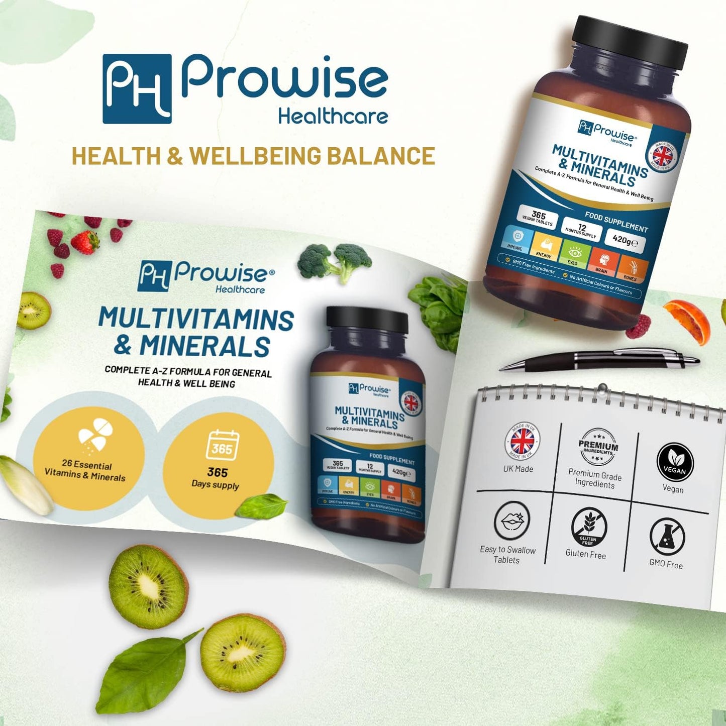365 Vegan Multivitamin & Mineral Tablets | 1 Year Supply | 26 Essential Nutrients | Made in UK | Prowise Healthcare