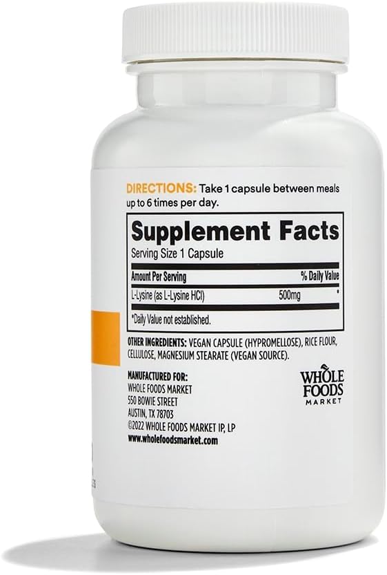 365 Whole Foods Market L Lysine 500mg Capsules - 100 Vegetable Capsules