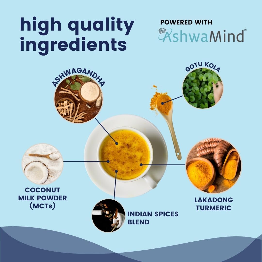 365veda Focus Superfood Latte Butterscotch Sachets with Ashwagandha, Curcumin, and Gotu Kola for Memory & Focus, 100% Natural, Gluten-Free, Non-GMO (30 Count)