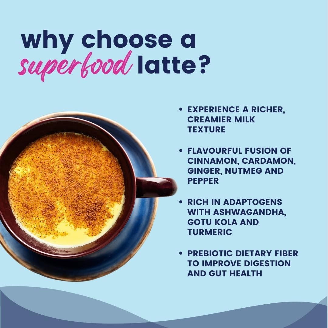 365veda Focus Superfood Latte Butterscotch Sachets with Ashwagandha, Curcumin, and Gotu Kola for Memory & Focus, 100% Natural, Gluten-Free, Non-GMO (30 Count)