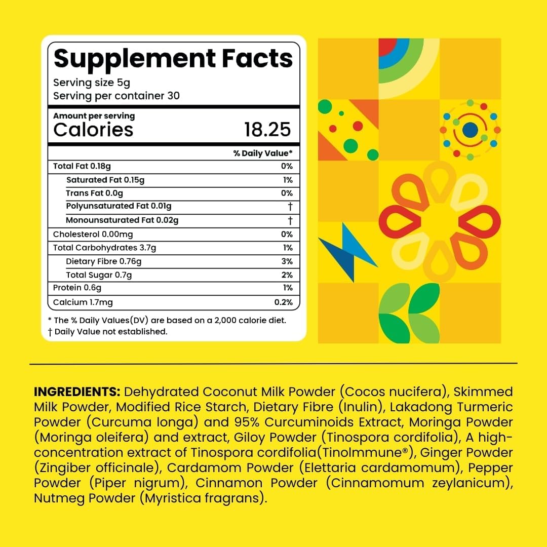 365veda Immunity Boost Latte: Moringa & Giloy, Turmeric, 100% Natural, Supports Digestion, Gluten-Free Sachets (30)