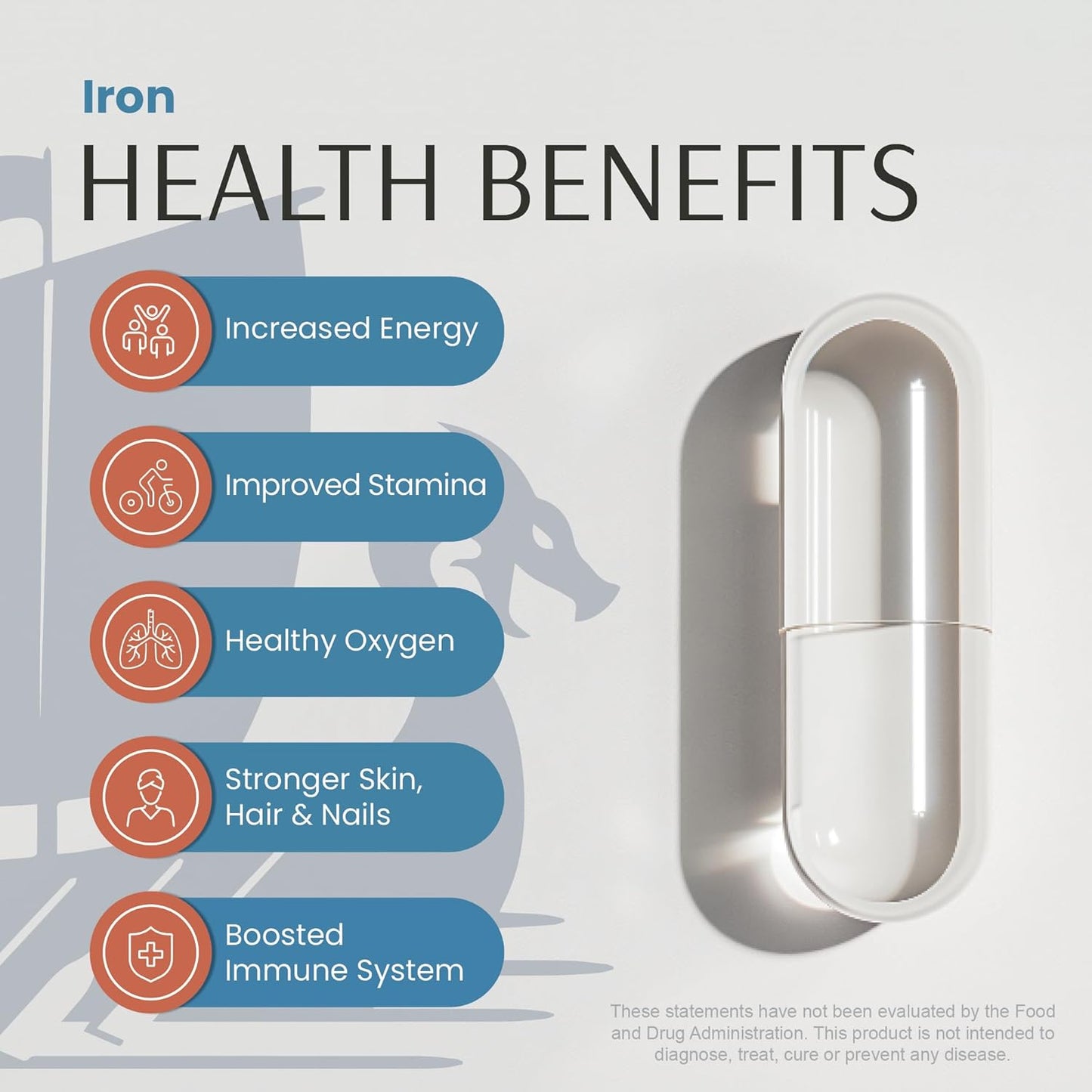 36mg Iron Supplement for Energy & Immune Health | Vegan, Non-GMO | High Absorption Iron Bisglycinate | Gentle on Stomachs | 120 Capsules