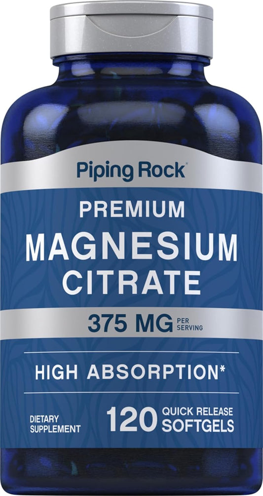 375 mg Magnesium Citrate Softgels for High Absorption - Non-GMO & Gluten Free - 120 Count