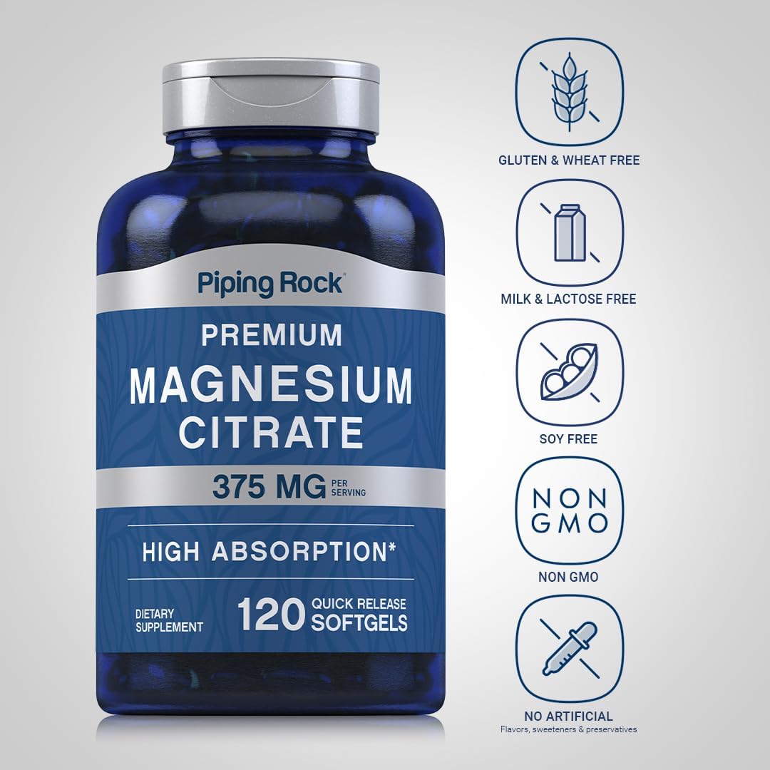 375 mg Magnesium Citrate Softgels for High Absorption - Non-GMO & Gluten Free - 120 Count