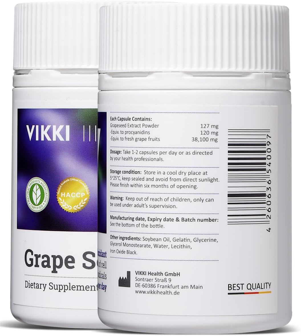 38100mg Grape Seed Extract Capsules with OPC Blueberry Essence - 60 Count, Maximum Strength by Vikki