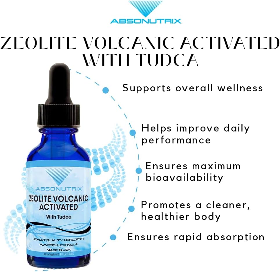 390 mg Absonutrix Zeolite Volcanic Activated with Tudca Liquid Supplement - 4 Oz, 302 Servings - Made in USA, Non-GMO, GMP Certified