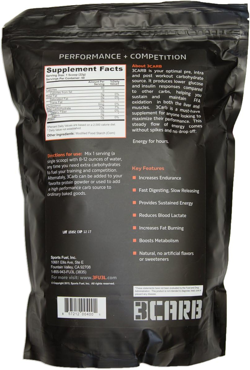 3FU3L 3Carb Carbohydrate Powder - Pre, Intra, Post Performance Supplement - Unflavoured - 2.4 lbs - Energy Boost for Workouts