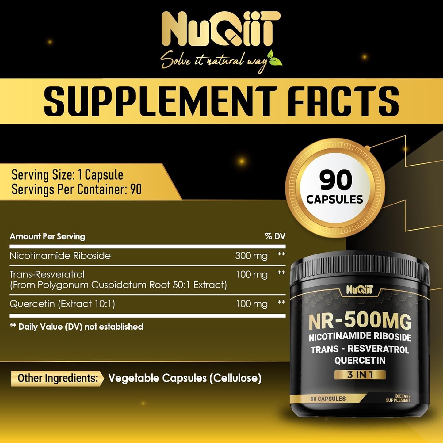3in1 NAD+ Supplement with NR, Resveratrol, Quercetin - Cellular Energy & Repair - Healthy Aging & Vitality - 90 Count