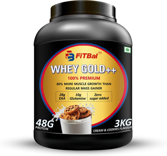 3kg FitBal Whey Gold++ Protein Powder - Cream & Cookies Flavor - Premium Quality Supplement