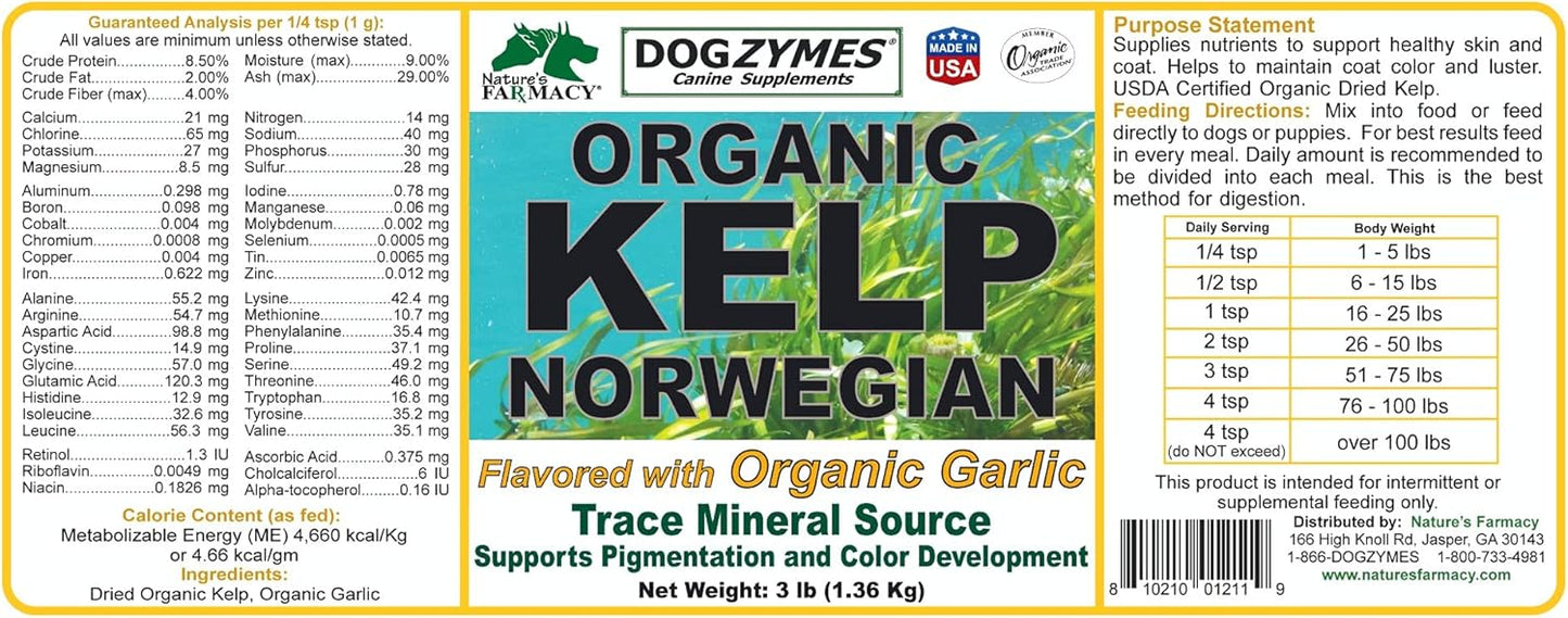 3lb Dogzymes Organic Norwegian Kelp with Garlic: Natural Dog Supplement
