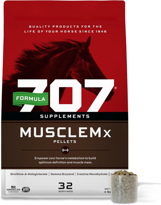 3lb Formula 707 MuscleMx Equine Supplement - Enhances Horse Conditioning and Builds Muscle with Lysine, Gamma Oryzanol, Creatine, and OKG