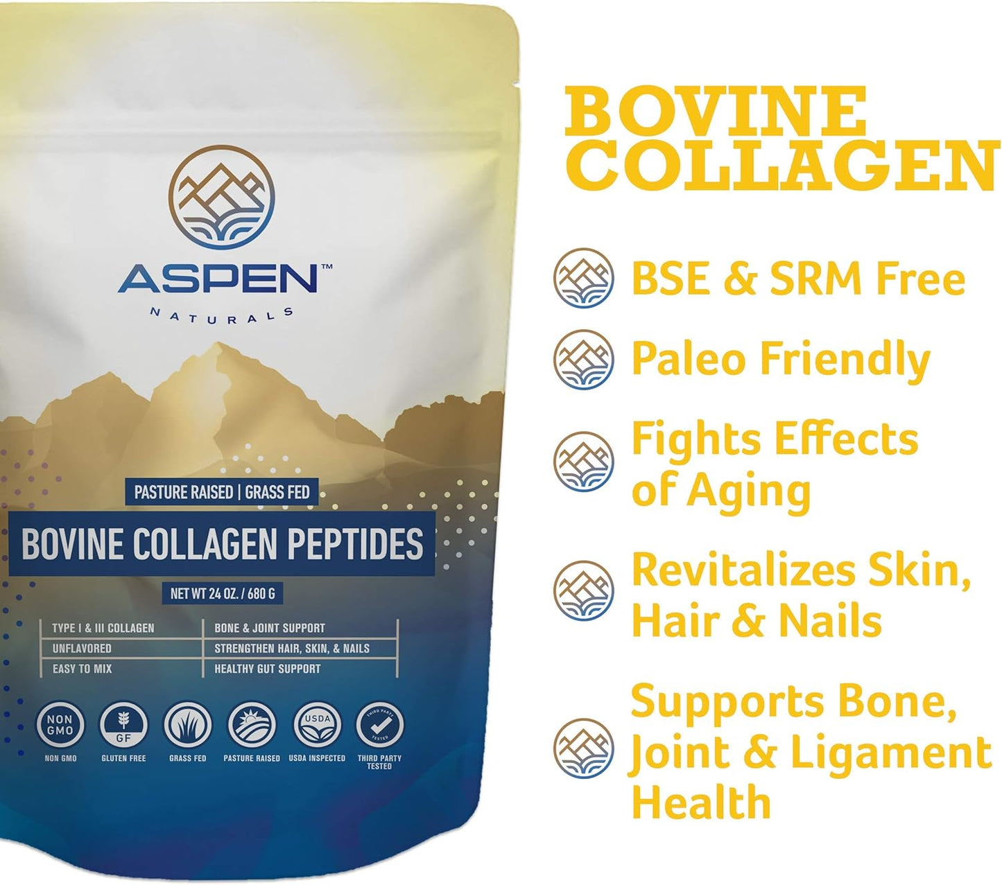 3lb Grass-Fed Bovine Collagen Peptides Powder for Women - USA Sourced, Gluten Free, Paleo Friendly, Flavorless