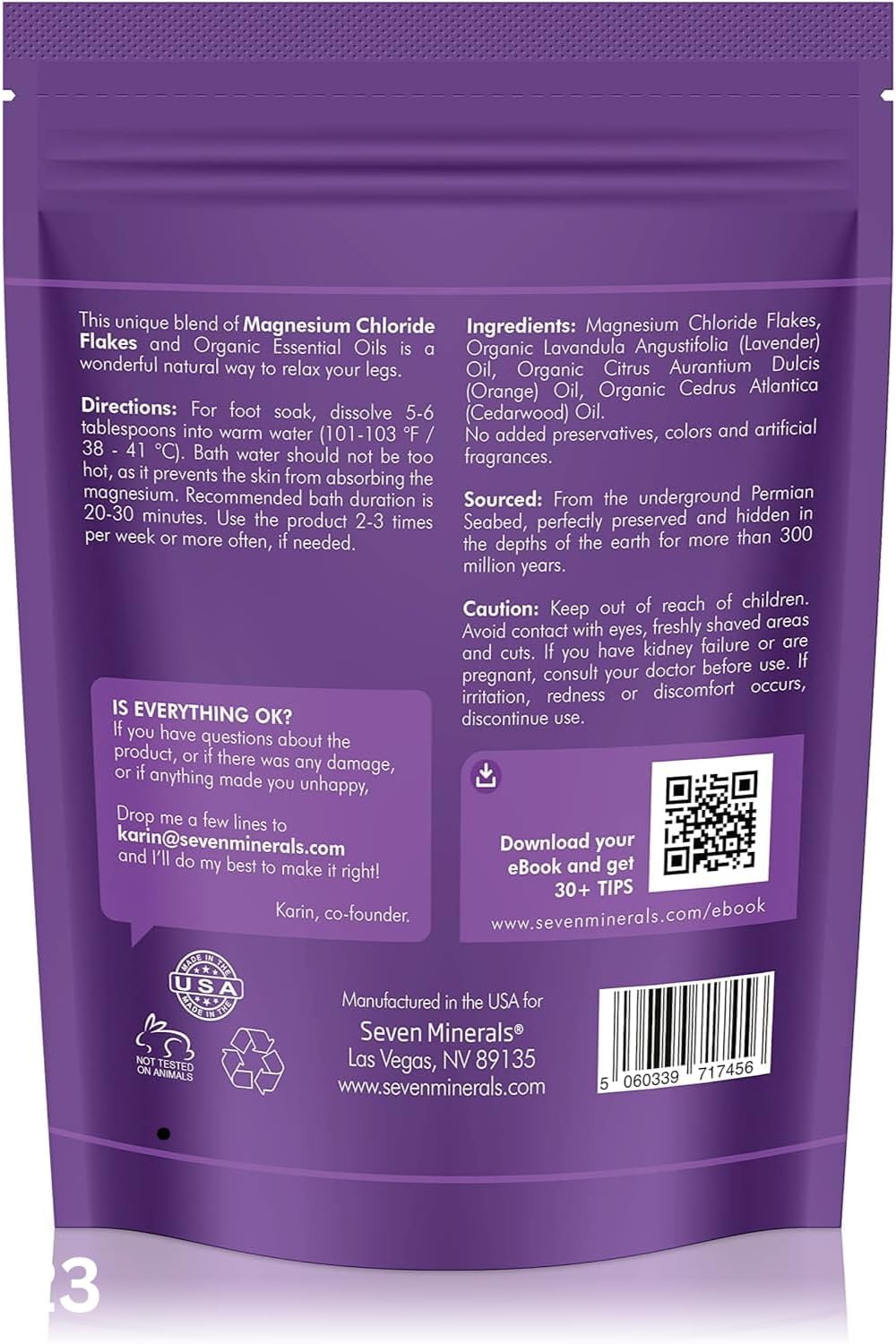 3lb Seven Minerals Magnesium Chloride Flakes for Relaxing Legs - Better Absorption Than Epsom Salt - Foot Soak for Tired Legs and Cramps - Orange, Cedarwood, Lavender Formula