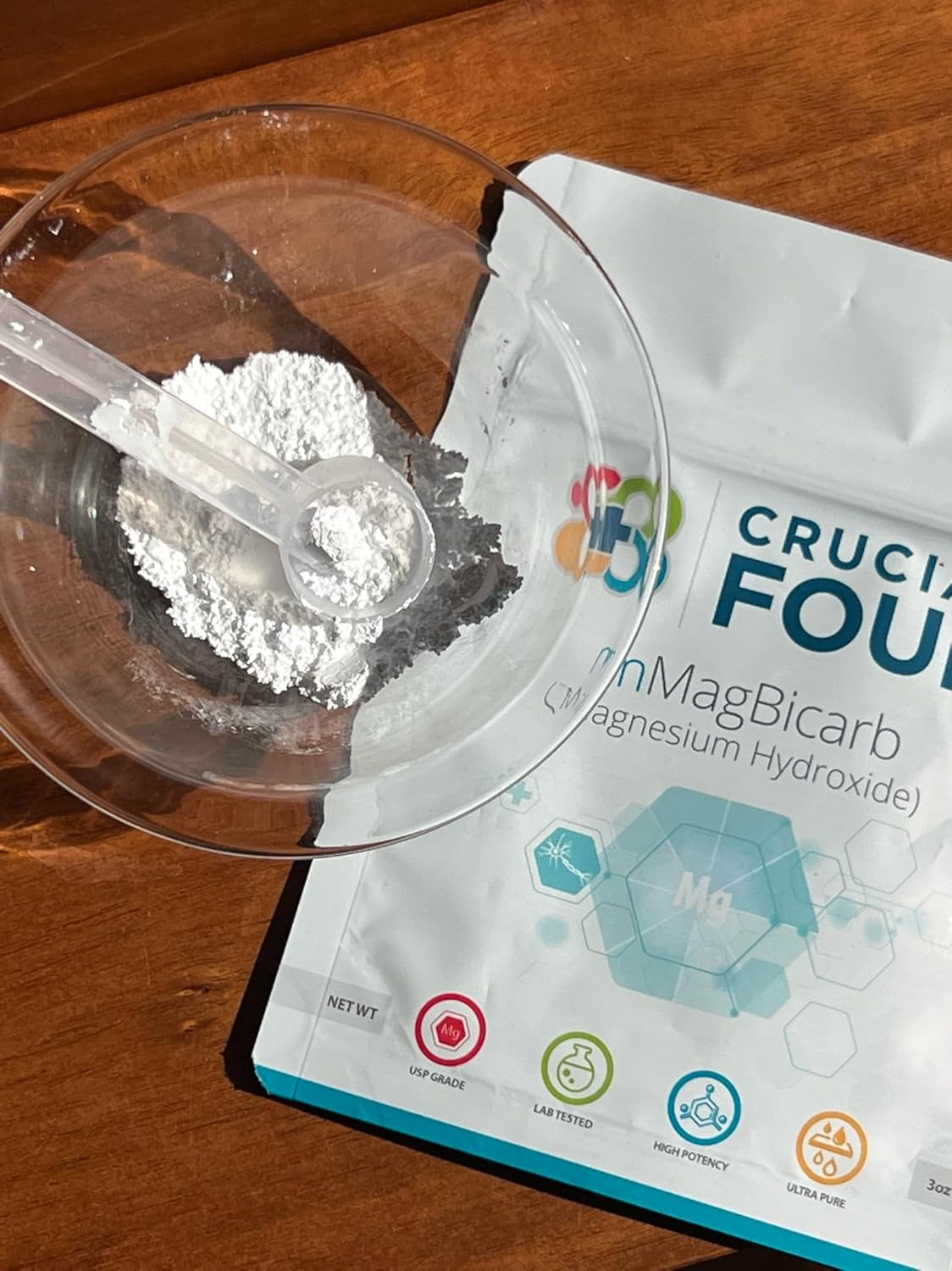 3oz Crucial FOUR mMagBicarb Magnesium Hydroxide Powder - Dead Sea Sourced Alkaline Supplement for Bone, Muscle, Nerve Health - pH Balance & Digestive Wellness Support