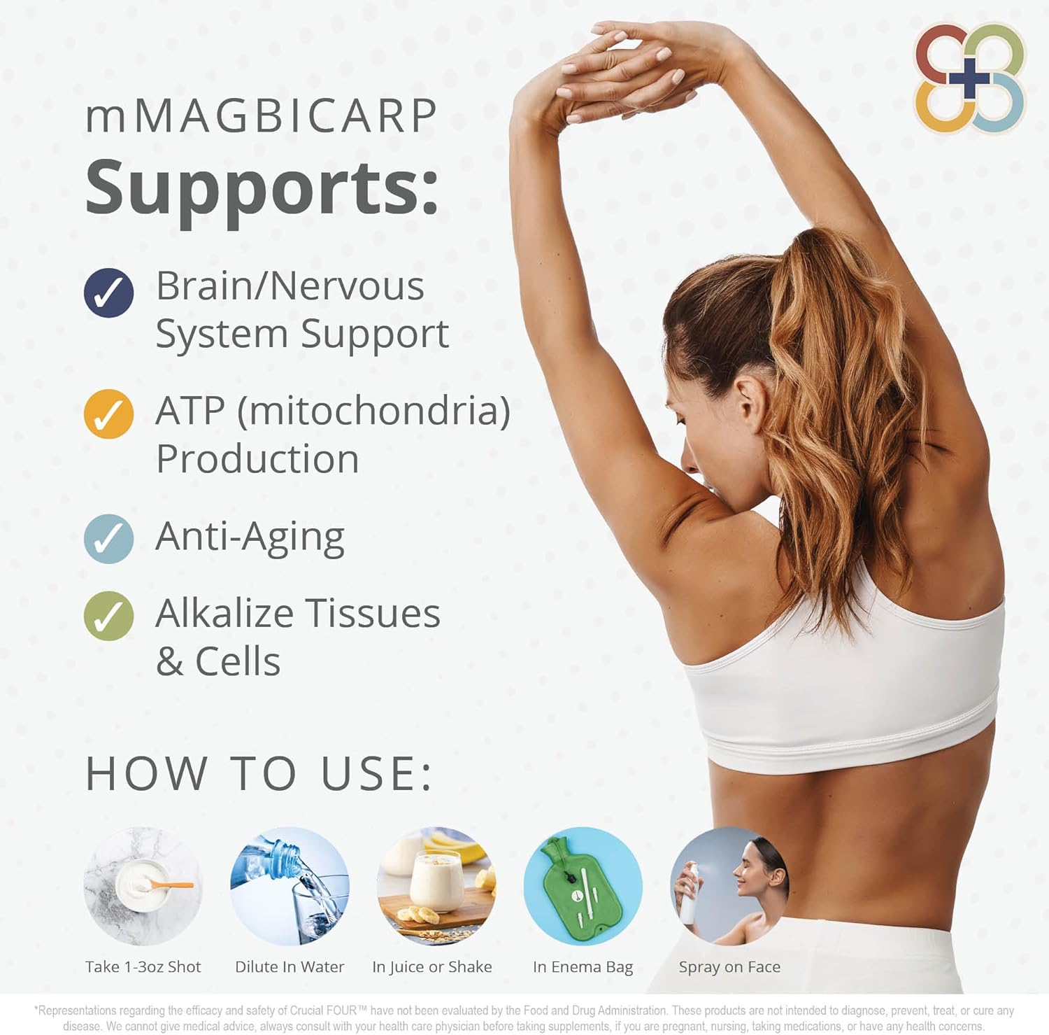 3oz Crucial FOUR mMagBicarb Magnesium Hydroxide Powder - Dead Sea Sourced Alkaline Supplement for Bone, Muscle, Nerve Health - pH Balance & Digestive Wellness Support