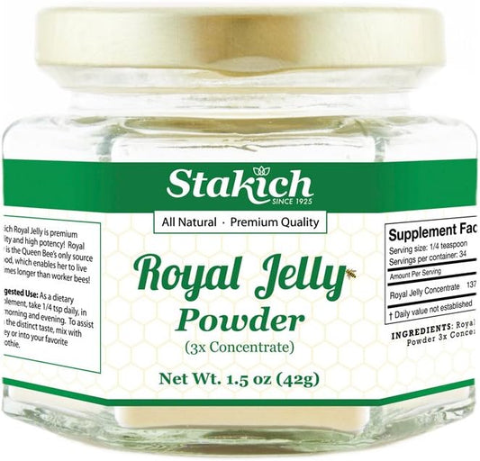 3X Concentrated Stakich Royal Jelly Powder - 1.5 Ounce - Freeze Dried and Pure