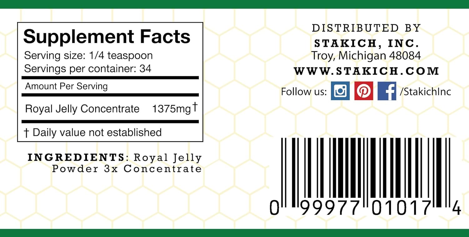 3X Concentrated Stakich Royal Jelly Powder - 1.5 Ounce - Freeze Dried and Pure