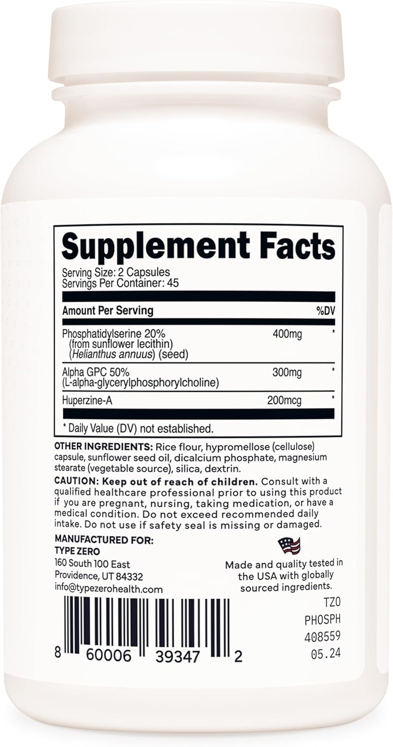 3X Strength Phosphatidylserine Nootropic Supplement with Alpha GPC and Huperzine A for Clean Focus and Memory Support