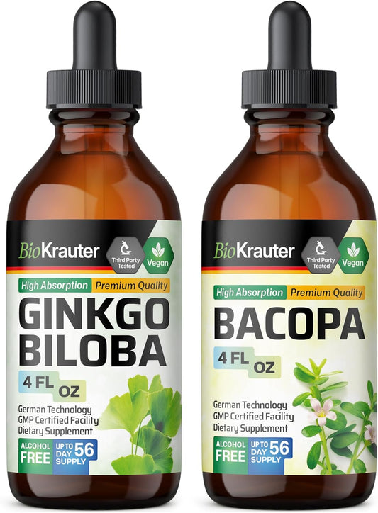 4 Fl. Oz. Bacopa and Ginkgo Biloba Tincture Combo for Cognitive Health by BIO KRAUTER