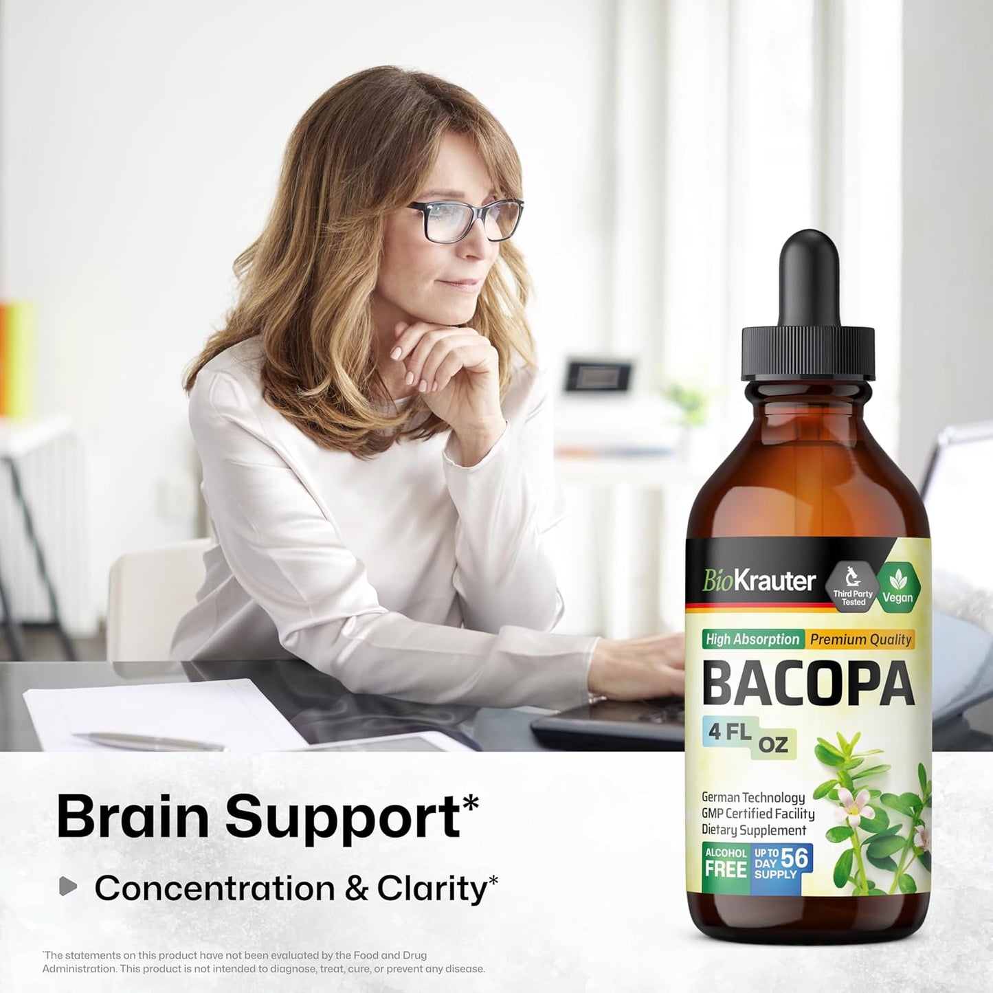 4 Fl. Oz. Bacopa and Ginkgo Biloba Tincture Combo for Cognitive Health by BIO KRAUTER