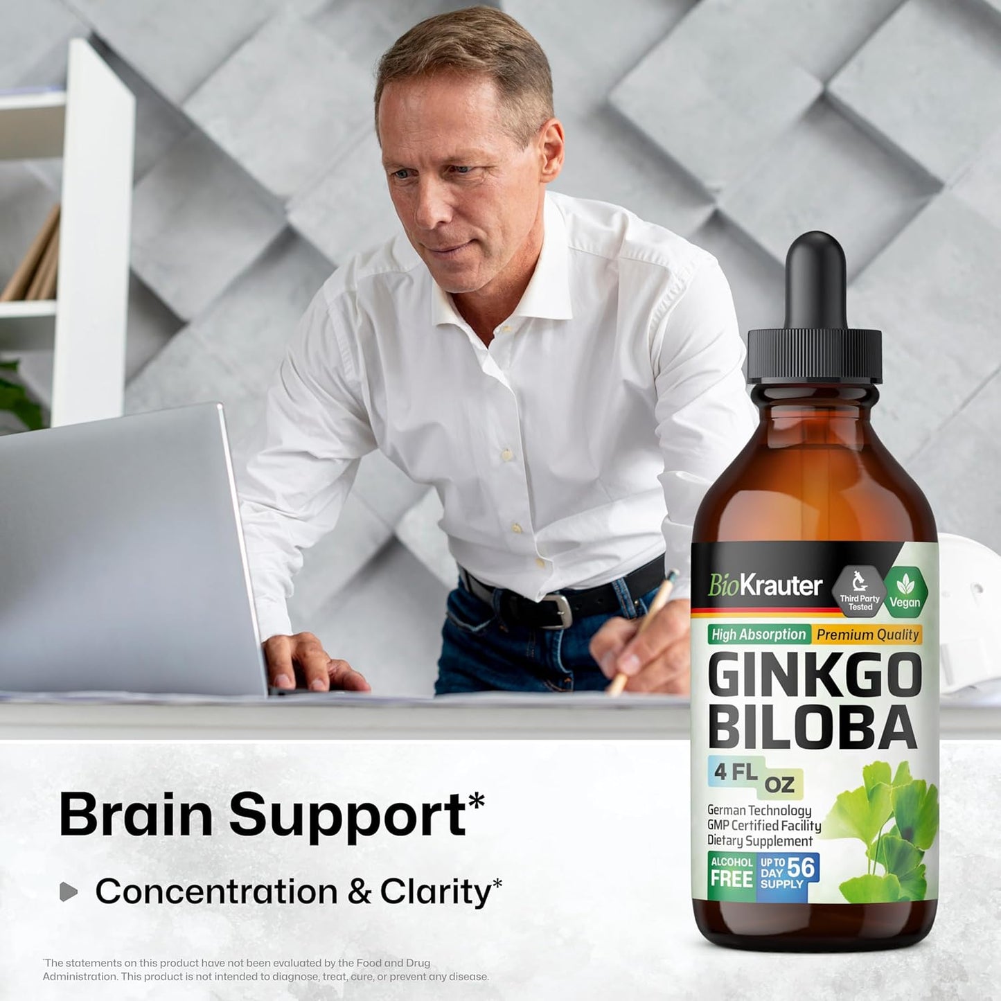 4 Fl. Oz. Bacopa and Ginkgo Biloba Tincture Combo for Cognitive Health by BIO KRAUTER