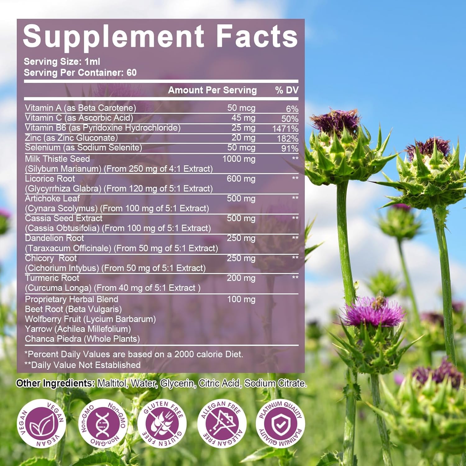 4 Fl Oz Liver Cleanse & Detox Liquid Drops - 1000mg Milk Thistle Extract Supplement for Liver Repair, Antioxidant & Digestive Support