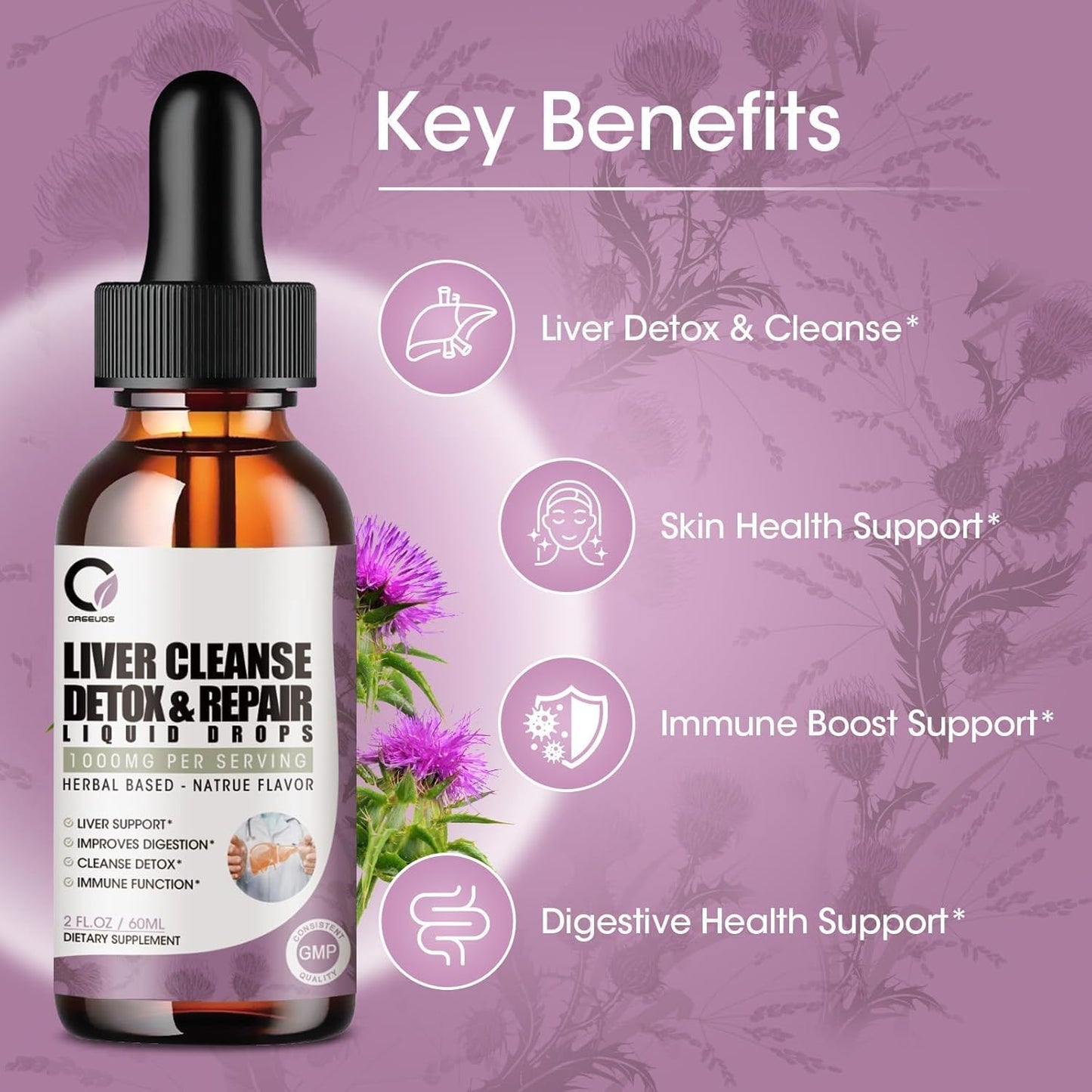 4 Fl Oz Liver Cleanse & Detox Liquid Drops - 1000mg Milk Thistle Extract Supplement for Liver Repair, Antioxidant & Digestive Support
