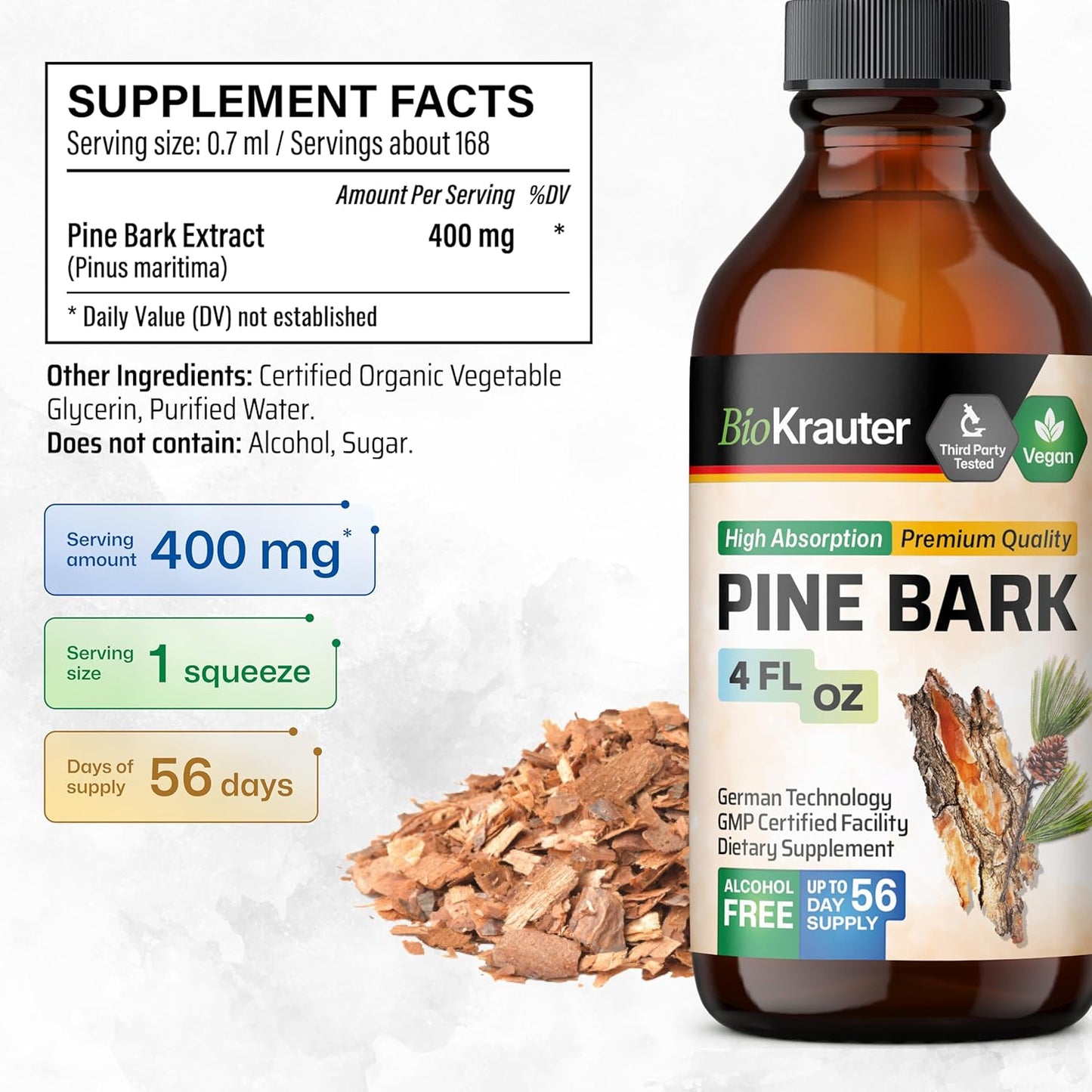 4 Fl. Oz. Pine Bark and Gotu Kola Tinctures by BIO KRAUTER - Natural Herbal Supplements for Wellness
