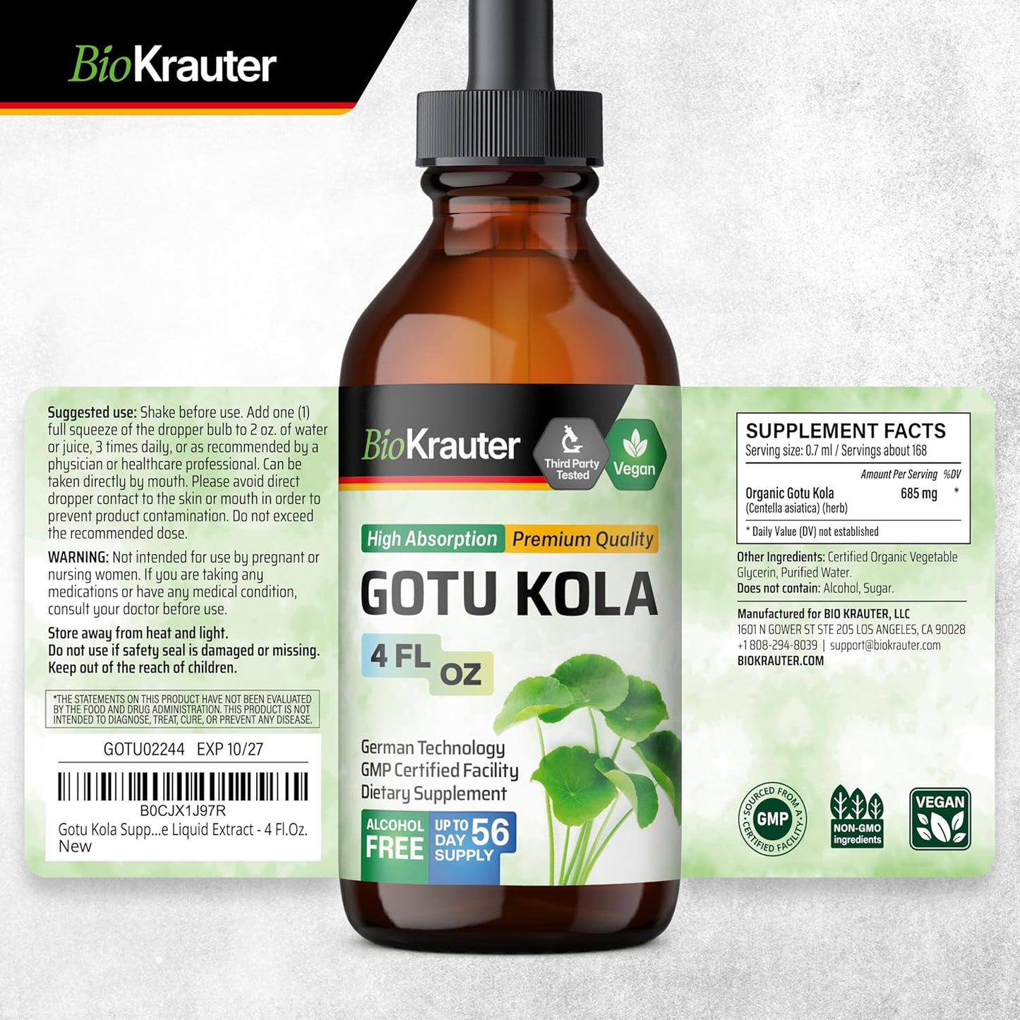 4 Fl. Oz. Pine Bark and Gotu Kola Tinctures by BIO KRAUTER - Natural Herbal Supplements for Wellness