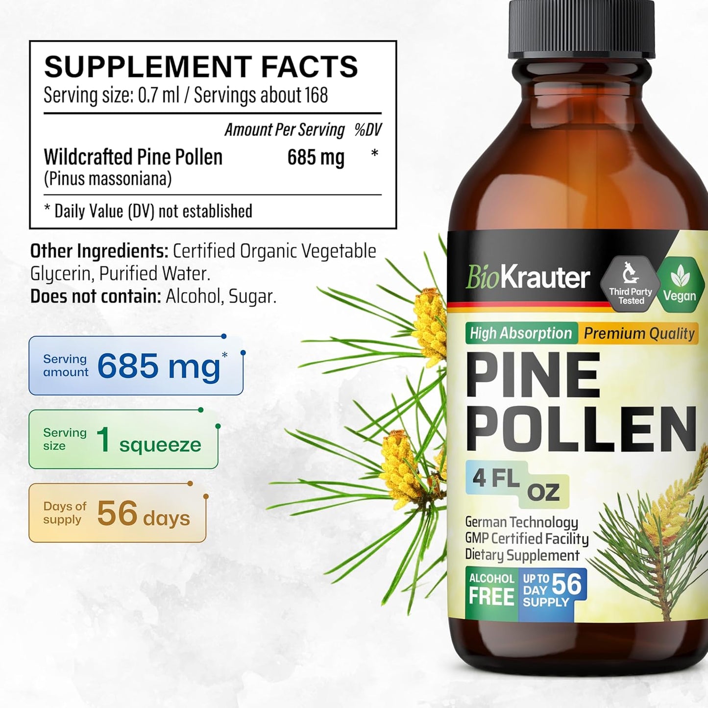4 Fl. Oz. Pine Pollen and Stinging Nettle Tinctures by BIO KRAUTER