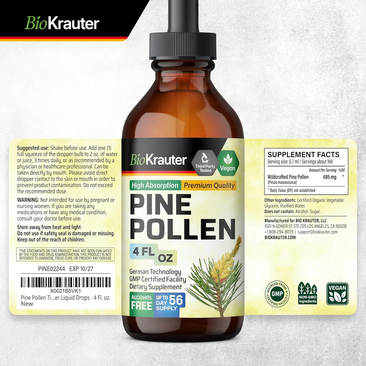 4 Fl. Oz. Pine Pollen and Stinging Nettle Tinctures by BIO KRAUTER